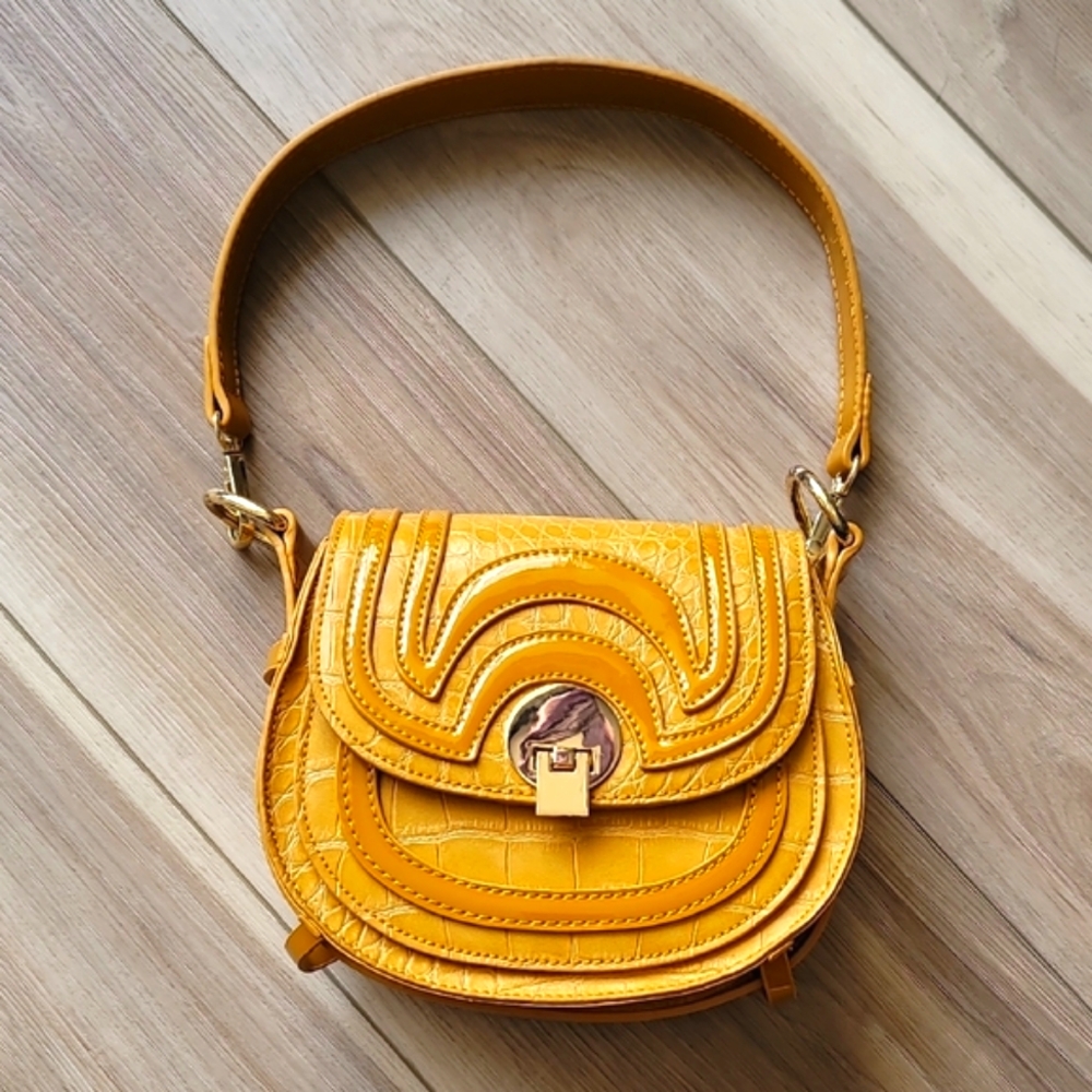 Frank Lyman Yellow Croc-Embossed Shoulder Bag